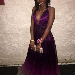 Dark purple Ombré Prom Dress with deep V-cut